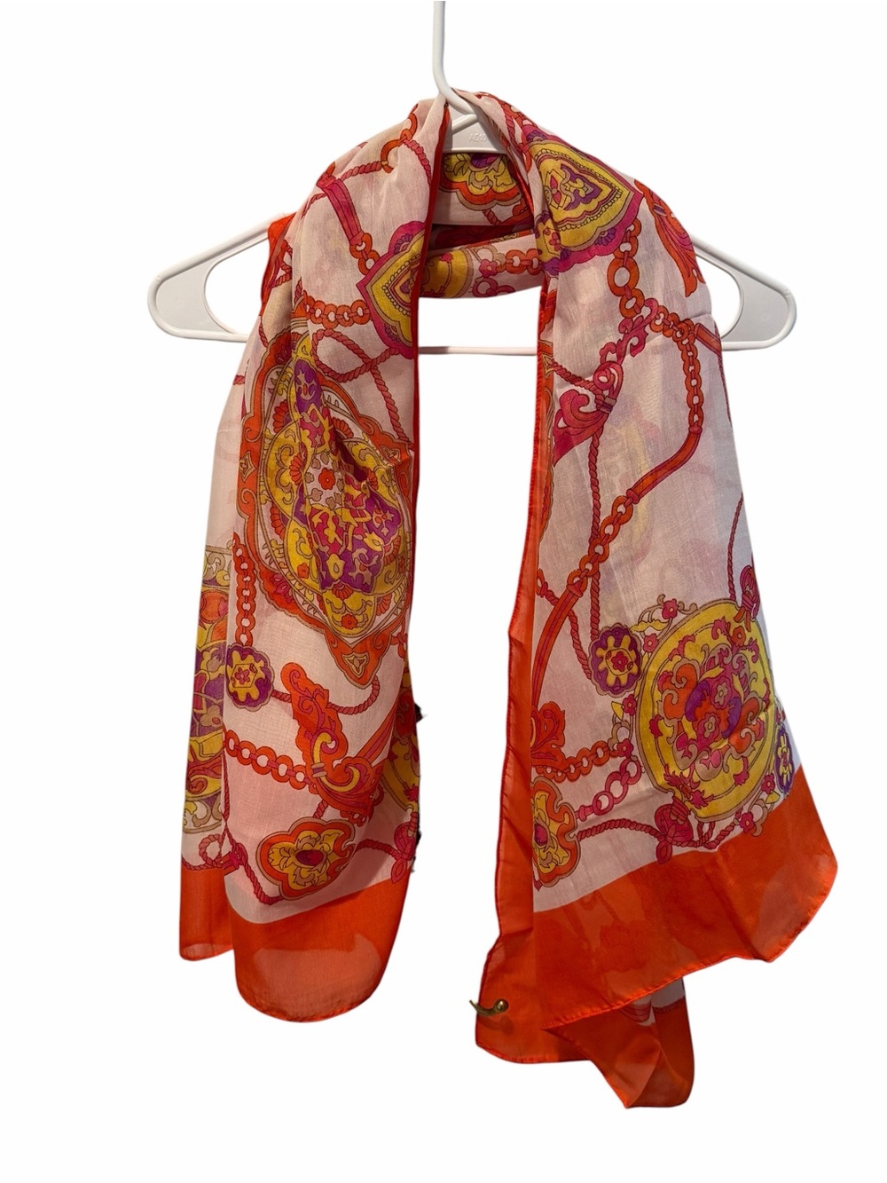 Raj Orange Pink Medallion Cotton Scarf Boho Lightweight Wrap 58x58